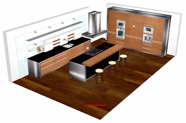 3D Küchenplanung Beispiel Zeichnung Küchenpläne erstellen mit dem 3D CAD Küchenplaner als Küchenplanungssoftware und Küchenplanungsprogramm für Küchenstudio zum Einrichten von Einbauküchen
