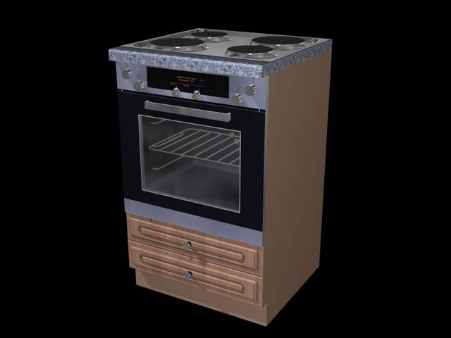 Herdumbauschrank mit Backofen und Kochfeld als 3D-Modell  für die Küchenplanung und Visualisierung